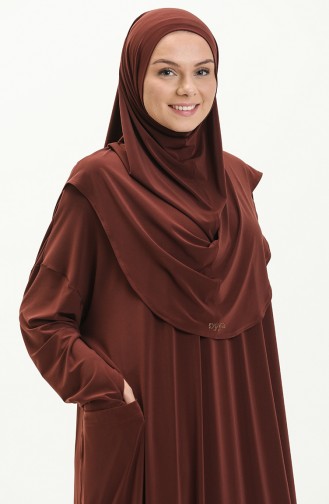 Sefamerve Nazma Çıtçıtlı Namaz Elbisesi 228460-04 Kahverengi