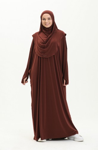 Sefamerve Nazma Çıtçıtlı Namaz Elbisesi 228460-04 Kahverengi