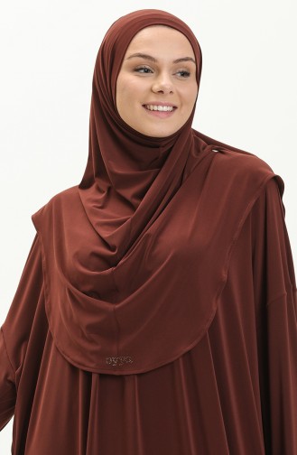 Sefamerve Nazma Çıtçıtlı Namaz Elbisesi 228460-04 Kahverengi