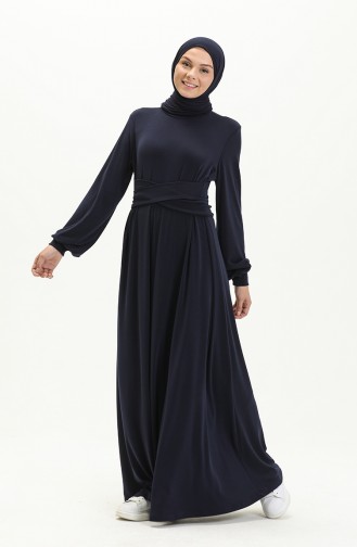 Oyya Balon Kol Beli Bağlamalı Elbise 228459A-01 Lacivert