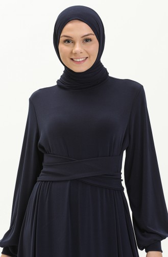 Oyya Balon Kol Beli Bağlamalı Elbise 228459A-01 Lacivert