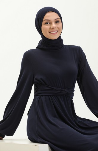Oyya Balon Kol Beli Bağlamalı Elbise 228459A-01 Lacivert