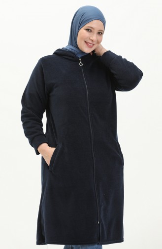 Plus Size Fleece Cardigan 0007-02 Navy Blue 0007-02