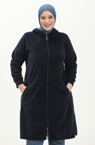 Plus Size Fleece Cardigan 0007-02 Navy Blue 0007-02