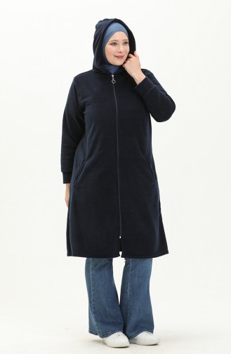 Plus Size Fleece Cardigan 0007-02 Navy Blue 0007-02