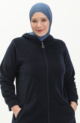 Plus Size Fleece Cardigan 0007-02 Navy Blue 0007-02