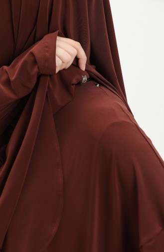 Sefamerve Nazma Çıtçıtlı Namaz Elbisesi 228460-04 Kahverengi