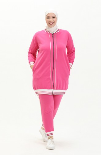 Plus Size Three Piece Tracksuit 6000-02 Fuchsia 6000-02