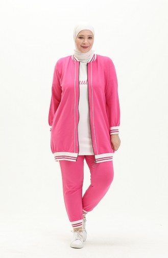 Plus Size Three Piece Tracksuit 6000-02 Fuchsia 6000-02
