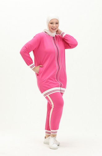 Plus Size Three Piece Tracksuit 6000-02 Fuchsia 6000-02