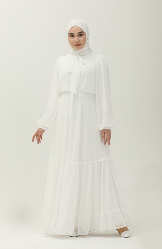 White Hijab Evening Dress 5440-01