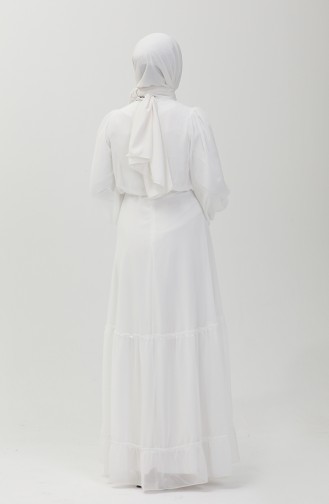 Büzgülü Şifon Abiye Elbise 5440-01 Beyaz