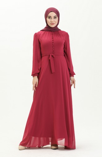 Plum Hijab Evening Dress 5695-10