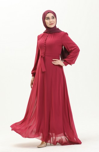 Plum Hijab Evening Dress 5695-10