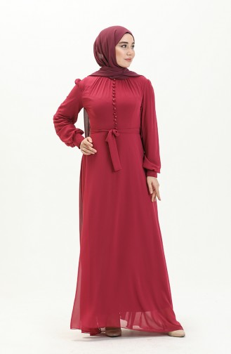 Plum Hijab Evening Dress 5695-10