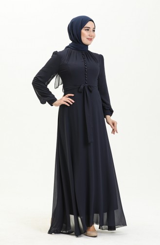 Navy Blue Hijab Evening Dress 5695-11