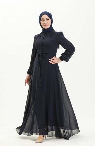 Navy Blue Hijab Evening Dress 5695-11