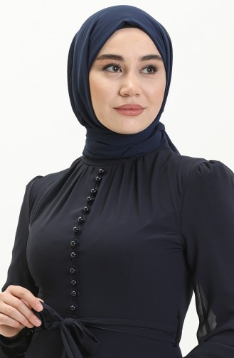 Navy Blue Hijab Evening Dress 5695-11