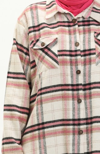 Plus Size Buttoned Flannel Tunic 2002-01 Cream Pink 2002-01