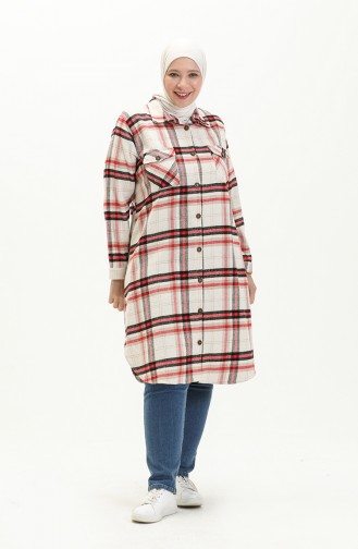 Plus Size Buttoned Flannel Tunic 2002-03 Cream Red 2002-03