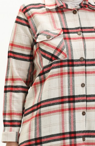 Plus Size Buttoned Flannel Tunic 2002-03 Cream Red 2002-03