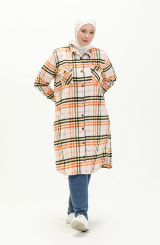 Plus Size Buttoned Flannel Tunic 2002-04 Cream Yellow 2002-04