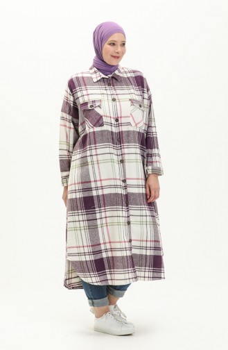 Große Größe Ecossai gemusterte lange Tunika 2003-05 Violett 2003-05