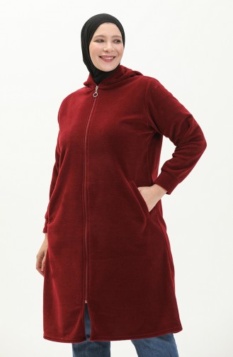 Plus Size Fleece Cardigan 0007-01 Claret Red 0007-01