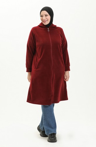 Plus Size Fleece Cardigan 0007-01 Claret Red 0007-01