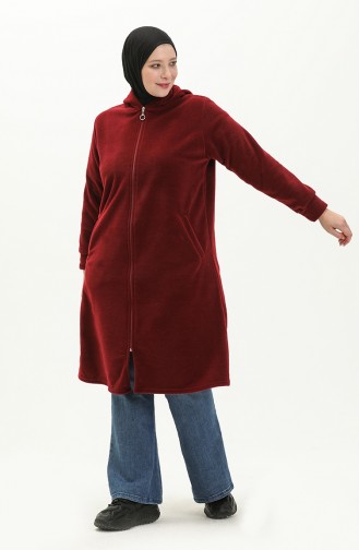 Plus Size Fleece Cardigan 0007-01 Claret Red 0007-01