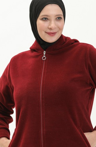 Plus Size Fleece Cardigan 0007-01 Claret Red 0007-01