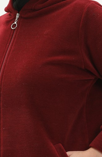 Plus Size Fleece Cardigan 0007-01 Claret Red 0007-01