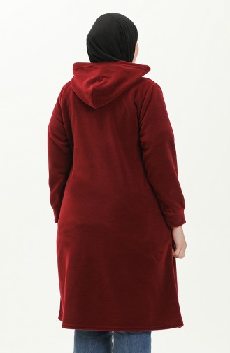 Plus Size Fleece Cardigan 0007-01 Claret Red 0007-01