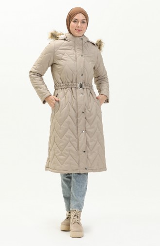 Belted Quilted Coat 505722-02 Stone 505722-02