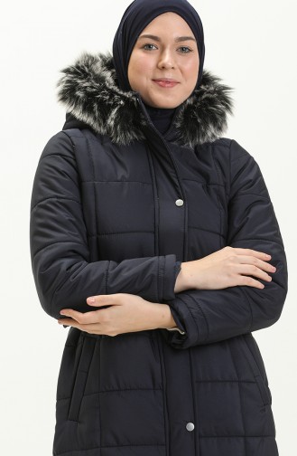 Earthquake Solidarity Campaign - Fur Hooded Quilted Coat 516522-02 Dark Blue 516522-02