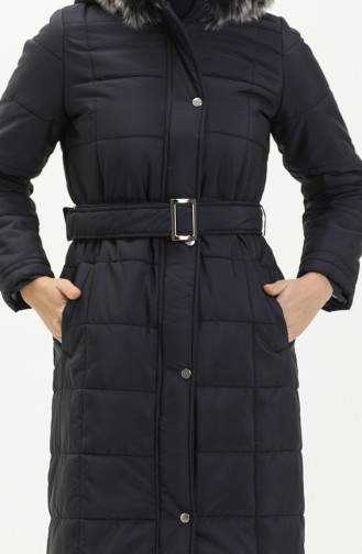 Fur Hooded Quilted Coat 516522-02 Dark Blue 516522-02