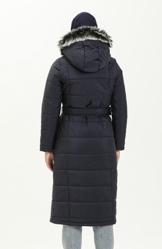 Earthquake Solidarity Campaign - Fur Hooded Quilted Coat 516522-02 Dark Blue 516522-02