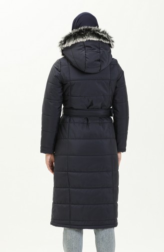 Fur Hooded Quilted Coat 516522-02 Dark Blue 516522-02