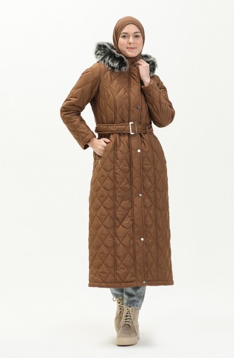 Earthquake Solidarity Mobilization - Fur Detailed Quilted Coat 504223-02 Tan 504223-02