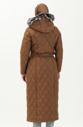 Earthquake Solidarity Mobilization - Fur Detailed Quilted Coat 504223-02 Tan 504223-02