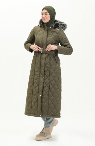 Earthquake Solidarity Mobilization - Fur Detailed Quilted Coat 504223-03 Khaki 504223-03