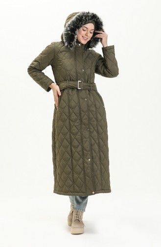 Earthquake Solidarity Mobilization - Fur Detailed Quilted Coat 504223-03 Khaki 504223-03