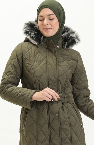 Earthquake Solidarity Mobilization - Fur Detailed Quilted Coat 504223-03 Khaki 504223-03