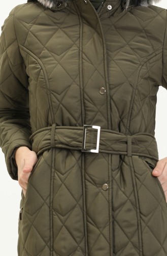 Earthquake Solidarity Mobilization - Fur Detailed Quilted Coat 504223-03 Khaki 504223-03