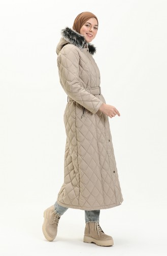 Earthquake Solidarity Mobilization - Fur Detailed Quilted Coat 504223-04 Stone 504223-04