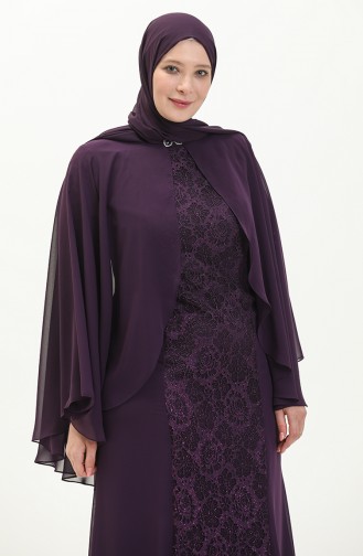 Purple Hijab Evening Dress 3003-04