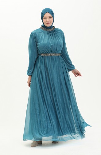 Petrol Blue Hijab Evening Dress 5501-28