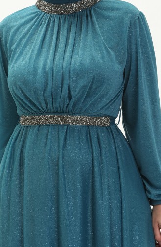 Petrol Blue Hijab Evening Dress 5501-28