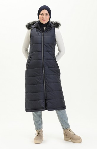 Fur Detailed Puffer Vest 514722-03 Navy Blue 514722-03