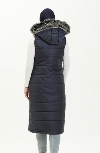 Fur Detailed Puffer Vest 514722-03 Navy Blue 514722-03